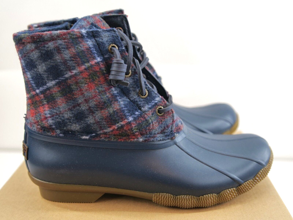 Sperry Women's Saltwater Plaid Wool Navy Duck Boots STS87765 Size 6.5‎
